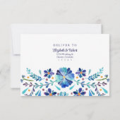 Carte RSVP de mariage Floral bleu et blanc (Dos)
