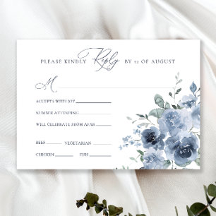 Carte RSVP de mariage floral bleu et blanc