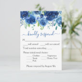 Carte RSVP de mariage floral bleu marine (Debout devant)