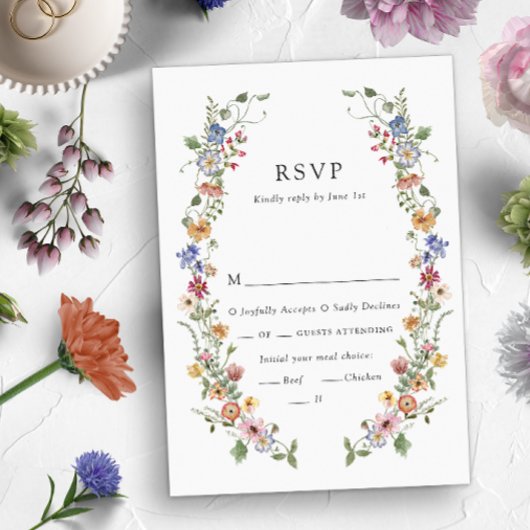 Carte RSVP de mariage floral coloré