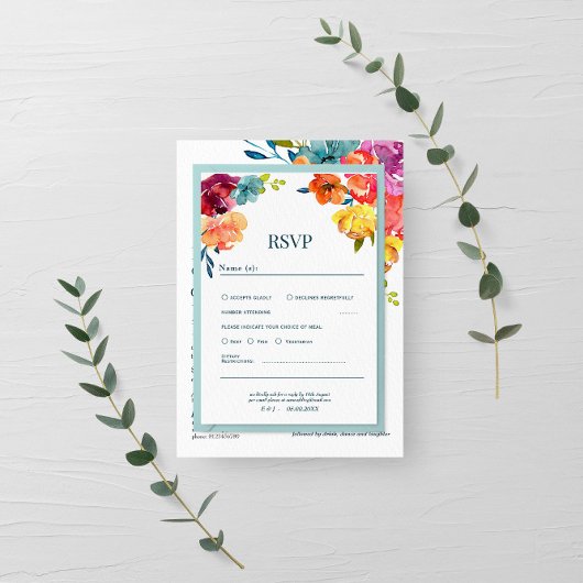 Carte Rsvp de mariage floral coloré été brillant