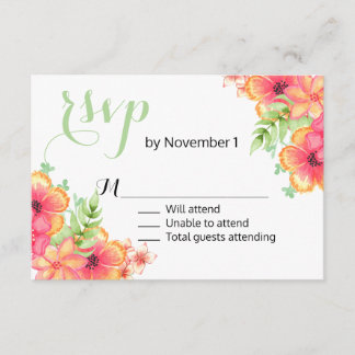 Carte RSVP de mariage floral corail et rose