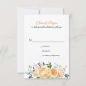 Carte RSVP de mariage floral de corail bleu marine (Dos)