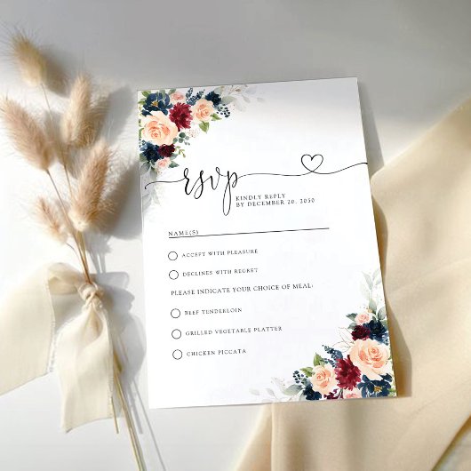 Carte RSVP de mariage floral de la Bourgogne et de