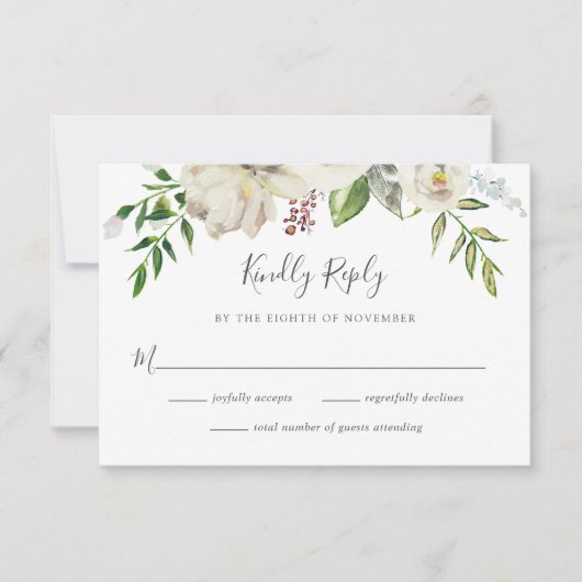 Carte RSVP de mariage floral en fleurs dorées (Devant)