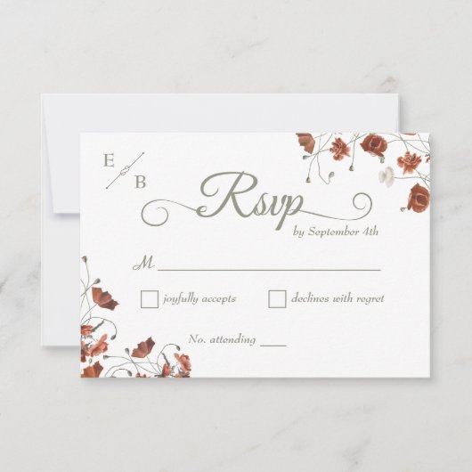 Carte RSVP de mariage floral en terre cuite modern (Devant)
