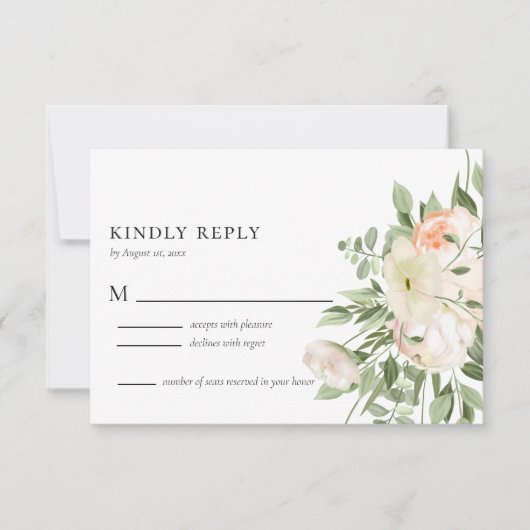 Carte RSVP de mariage floral ivoire (Devant)