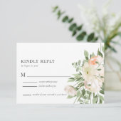 Carte RSVP de mariage floral ivoire (Debout devant)