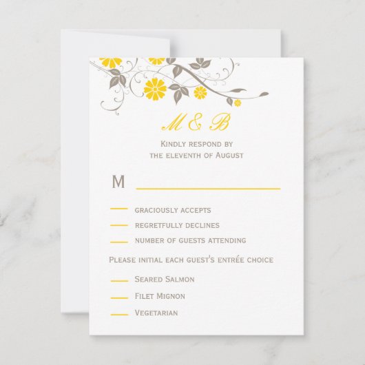 Carte RSVP de mariage floral moderne - moutarde (Devant)