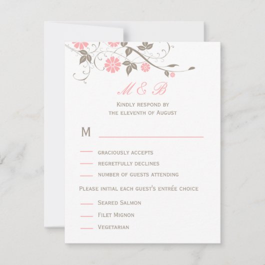 Carte RSVP de mariage floral moderne - Rose doux (Devant)