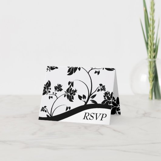 Carte RSVP de mariage floral noir et blanc (Devant)