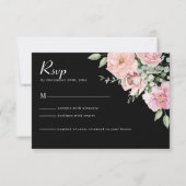 Carte RSVP de mariage floral noir et rose moderne (Devant)