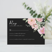 Carte RSVP de mariage floral noir et rose moderne (Debout devant)
