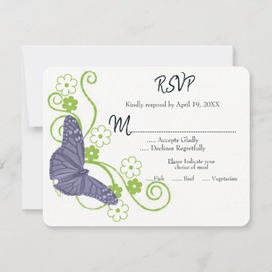 Carte RSVP de mariage floral papillon violet (Devant)