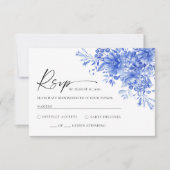 Carte RSVP de mariage Floral Porcelaine Bleue (Devant)