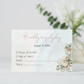 Carte RSVP de mariage floral romantique avec code (Debout devant)