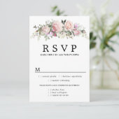 Carte RSVP de mariage floral rose, options de repa (Debout devant)