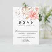Carte RSVP de mariage floral rose, options de repa (Debout devant)