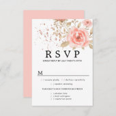 Carte RSVP de mariage floral rose, options de repa (Devant / Derrière)