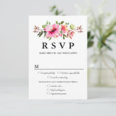 Carte RSVP de mariage floral rose, options de repa (Debout devant)