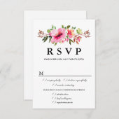 Carte RSVP de mariage floral rose, options de repa (Devant / Derrière)