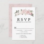 Carte RSVP de mariage floral rose, options de repa (Devant / Derrière)
