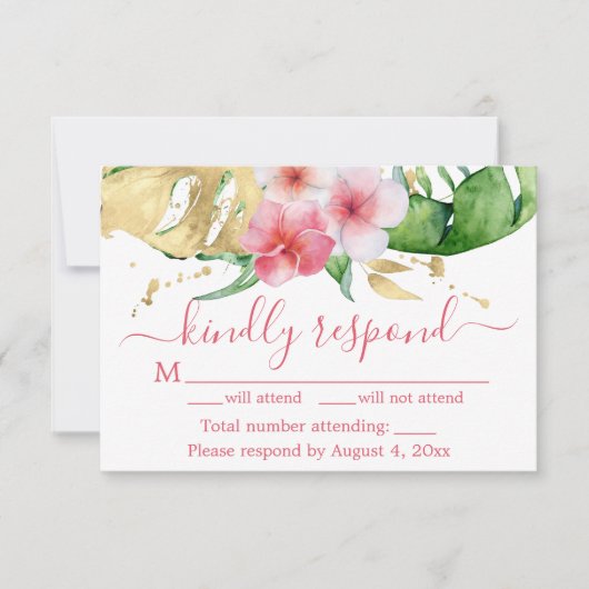 Carte RSVP de mariage floral rose tropicale (Devant)