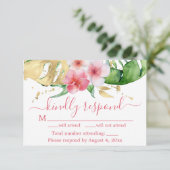 Carte RSVP de mariage floral rose tropicale (Debout devant)