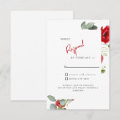Carte RSVP de mariage floral rouge (Devant / Derrière)