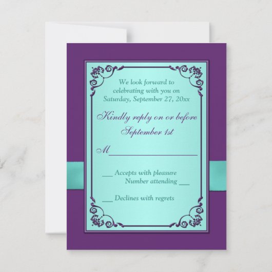 Carte RSVP de mariage floral violet BOW Aqua IMPRI (Dos)
