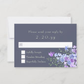 Carte RSVP de mariage florale violet et grise (Devant)