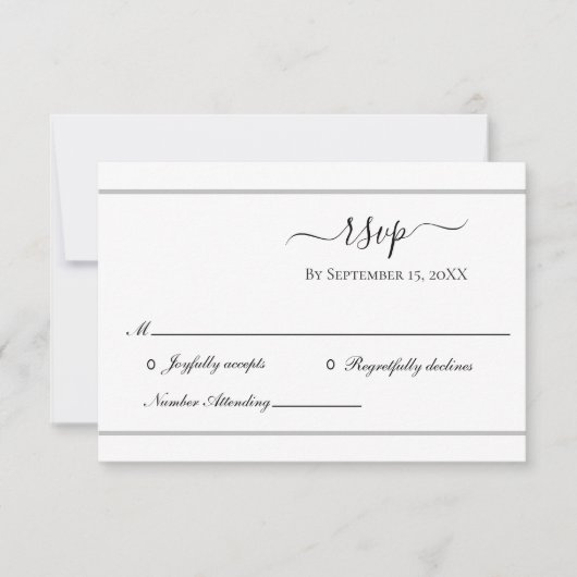 Carte RSVP de mariage Formelle en argent blanc (Devant)