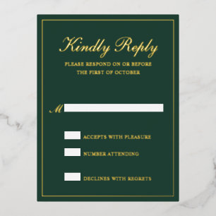 Carte RSVP de mariage Formelle Forest Green Gold F