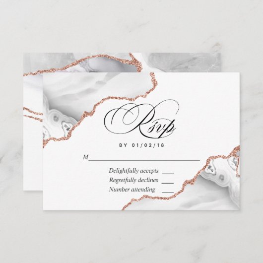 Carte RSVP de mariage Gold Blanc et Rose (Devant / Derrière)