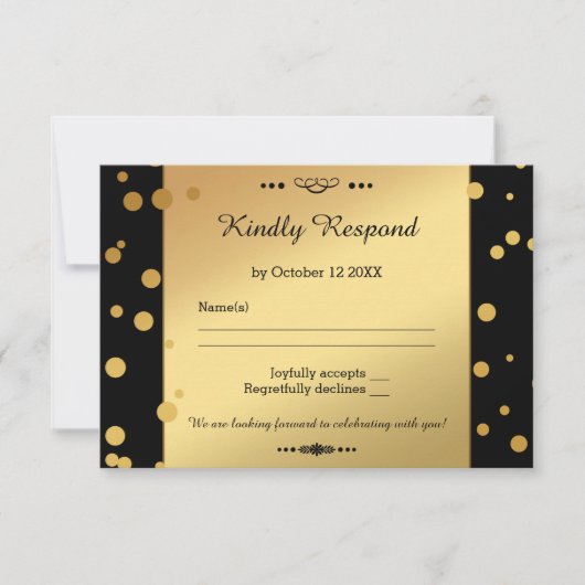 Carte RSVP de mariage Gold et Black Confetti (Devant)