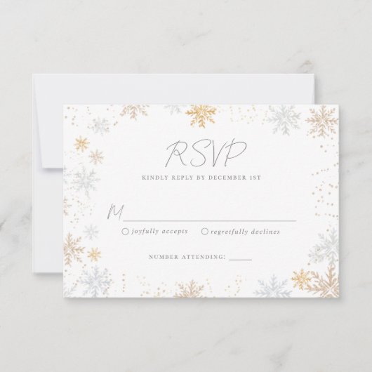 Carte RSVP de mariage Gold et Silver Snowflakes (Devant)