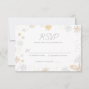 Carte RSVP de mariage Gold et Silver Snowflakes