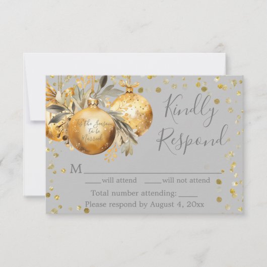 Carte RSVP de mariage Gold Grey (Devant)