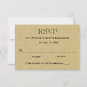 Carte RSVP de mariage / Gold & Maroon Damask (Devant)