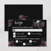 Carte RSVP de mariage gothique floral de Bourgogne (Devant / Derrière)