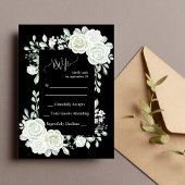 Carte RSVP de mariage gothique noir et blanc Roses