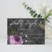 Carte RSVP de mariage gothique violet et noir flor (Debout devant)