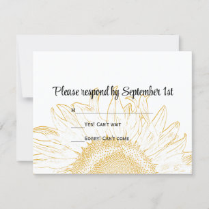 Carte RSVP de mariage graphique de tournesol jaune