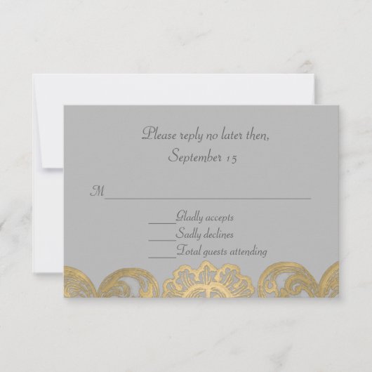 Carte RSVP de mariage gris et or chic (Devant)