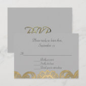 Carte RSVP de mariage gris et or chic (Devant / Derrière)