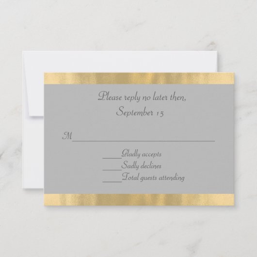 Carte RSVP de mariage gris et or élégant (Devant)
