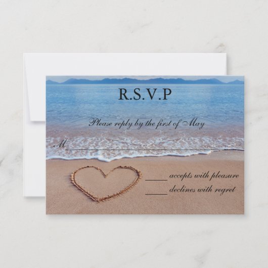 Carte RSVP de mariage Heart on the Shore Beach (Devant)