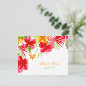 Carte RSVP de mariage Hibiscus tropical (Debout devant)