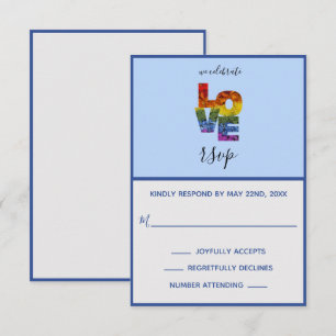 Carte RSVP de mariage homosexuel à thème bleu amou