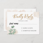 Carte RSVP de mariage horizontal Gold Greenery (Devant / Derrière)